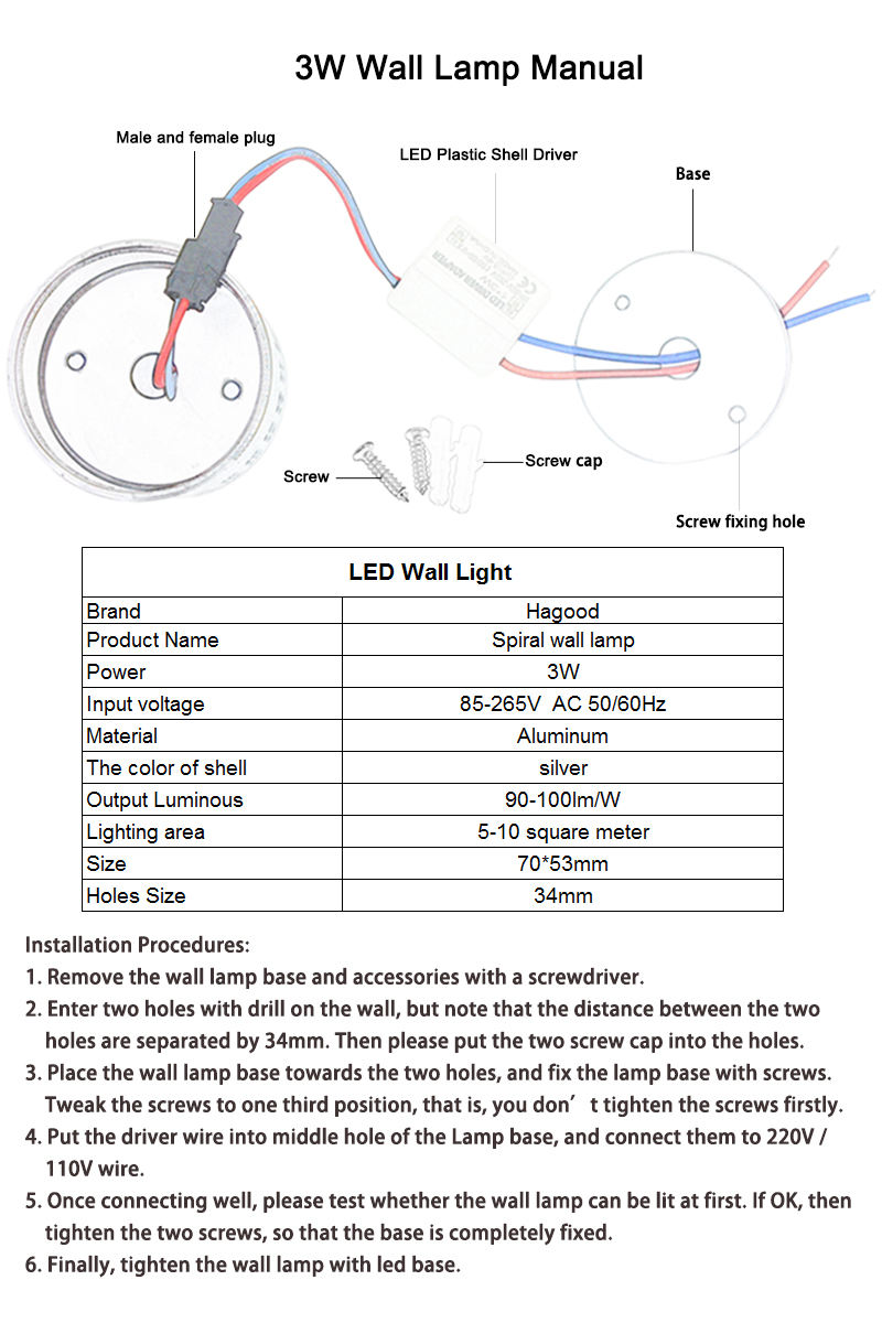 3W heiße Verkäufe Spiralloch LED Wandleuchte Licht Lampe kaltes warmes Licht