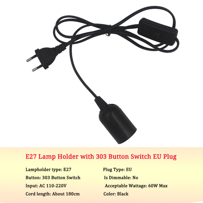 Nationaler Standard 0,75 mm Draht 303 Schalter + E27 blanker Lampenkopf Stecker Netzschalter Leitungskabel LED-Lampe EU US-Steckermodell