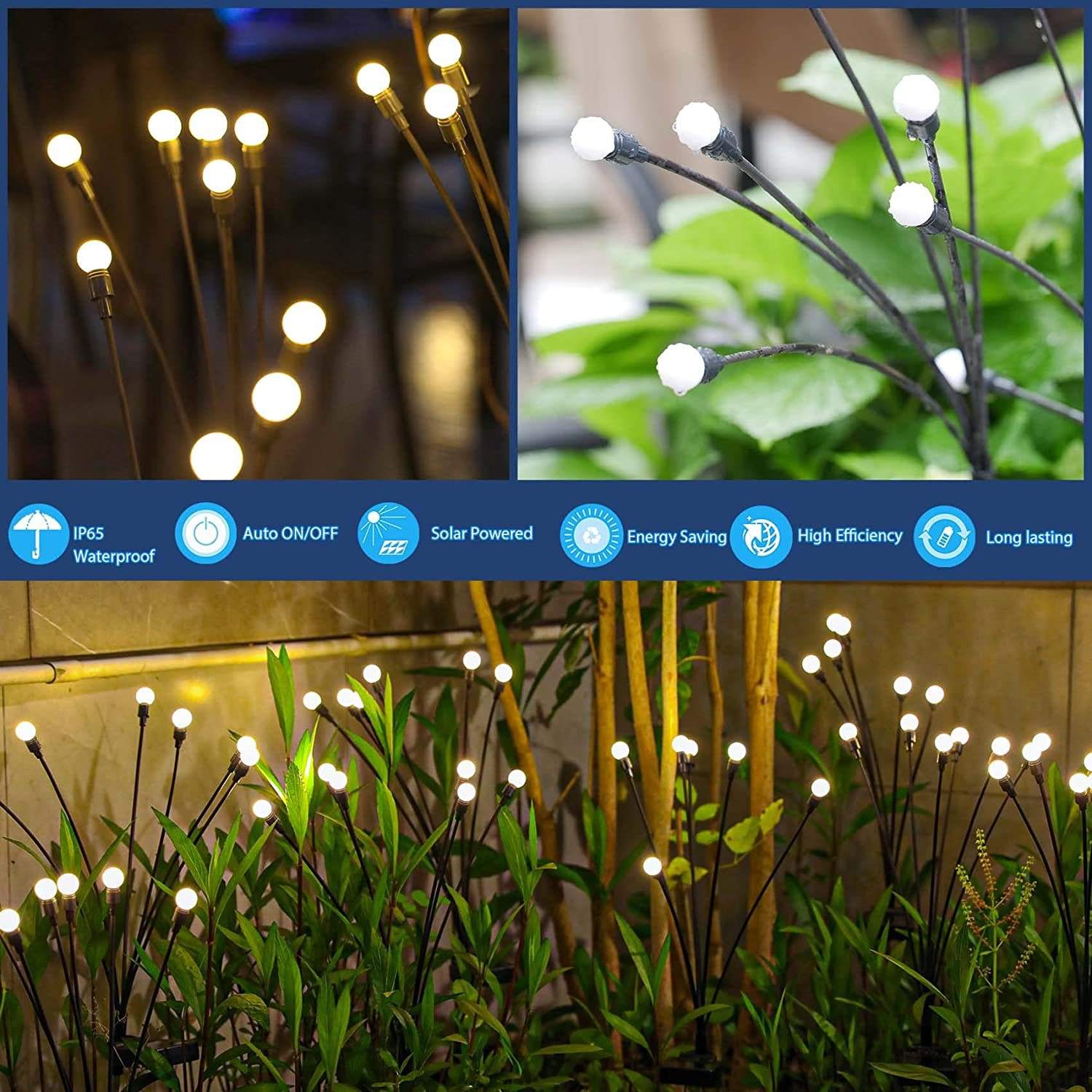 Firefly-Solarlampe, Gras-Solarlampe, LED-Solarlicht, dekorative Landschaftsbeleuchtung für den Außenbereich, mehrfarbig wechselnde, solarbetriebene LED-Blumenlichter für den Hof
