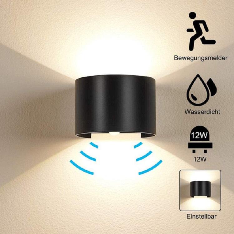 Bewegungsmelder 12W LED Wandleuchte Wasserdicht IP65 Veranda Garten Oben und Unten Wandleuchte Halbrunde wasserdichte Wandleuchte