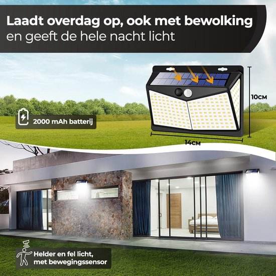 Solar-Außenleuchte mit Bewegungssensor, Solar-Wandleuchte, 208 LEDs, wasserdichte Gartenbeleuchtung mit Sensor für den Außenbereich