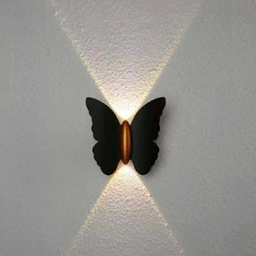 6W Wandleuchte in Schmetterlingsform, Schwarz + Gold, nach oben und unten leuchtende Außenleuchte, für Hof, Garten, Wohnzimmer, Gang, Treppe, Hintergrund, wasserdichte LED-Wandleuchte