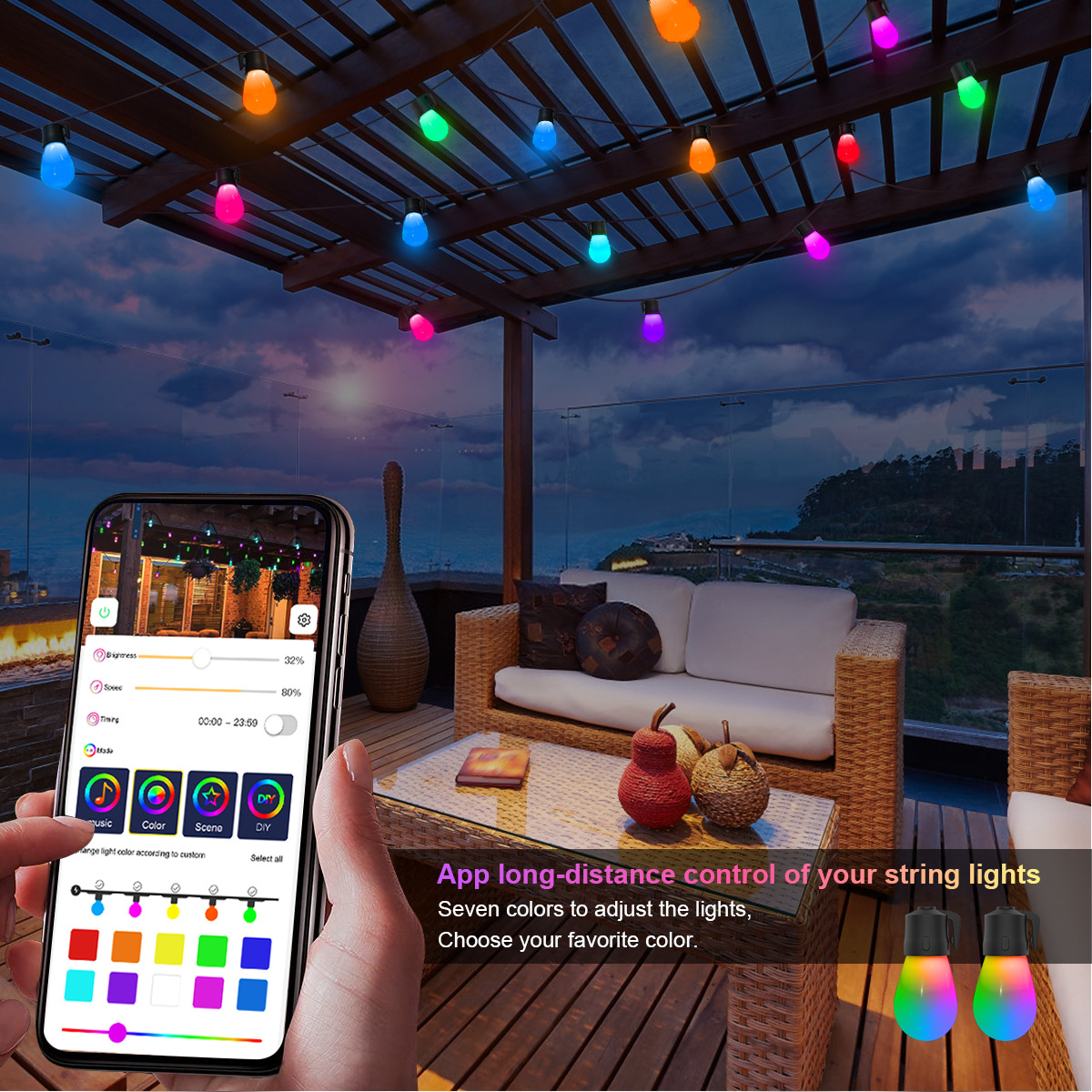 LED-Solar-Lichterkette, Weihnachtsdekoration, Glühbirne, IP65, wasserdicht, Terrassenlampe, Urlaubsgirlande für Gartenmöbel im Freien