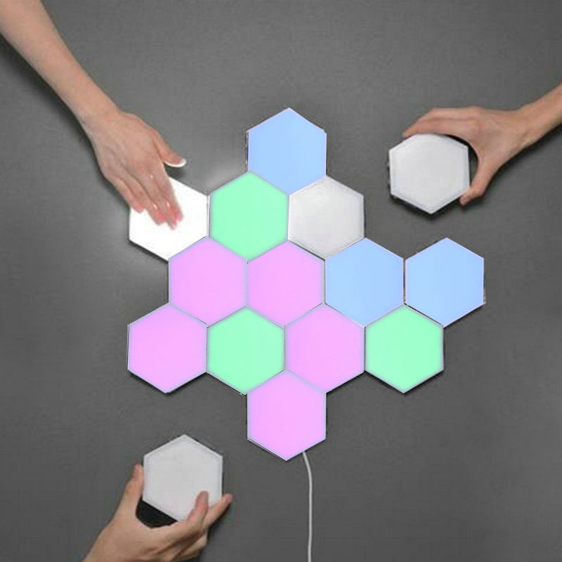 Bunte LED-Waben-Quantum-Sechseck-Wandleuchte mit Berührungsempfindlichkeit für Schlafzimmer, Wohnzimmer, Treppe, Dachboden