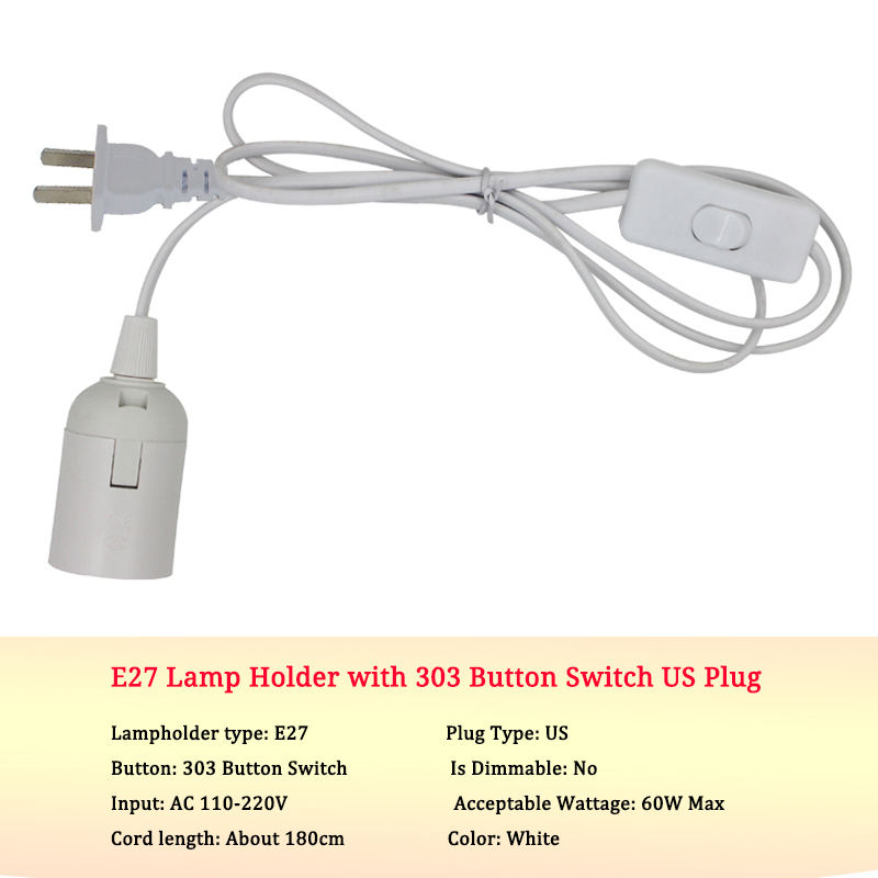 Nationaler Standard 0,75 mm Draht 303 Schalter + E27 blanker Lampenkopf Stecker Netzschalter Leitungskabel LED-Lampe EU US-Steckermodell