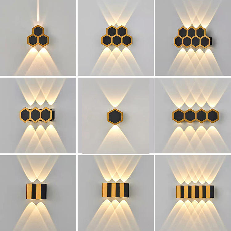 2W 3W 5W 6W 7W 8W Gartenwandleuchte Wandleuchten Led Honeycomb Gold Schwarz Leuchten nach oben und unten leuchtende Körperlampe Beleuchtungsstil Modernes Büro