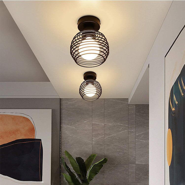 Innen Vintage Eisen E27 Deckenleuchten Leuchten für Korridor Gang Indoor Retro LED Deckenleuchte für Schlafzimmer Wohnzimmer Schwarz