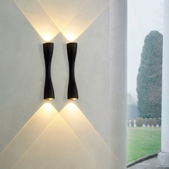 6W Garten-Wandleuchte, moderne Hof-Villa-Wandleuchte, Garten im Freien, nach oben und unten, Doppelkopflampe, goldene Trompete, wasserdichte LED-Wandleuchte für den Außenbereich