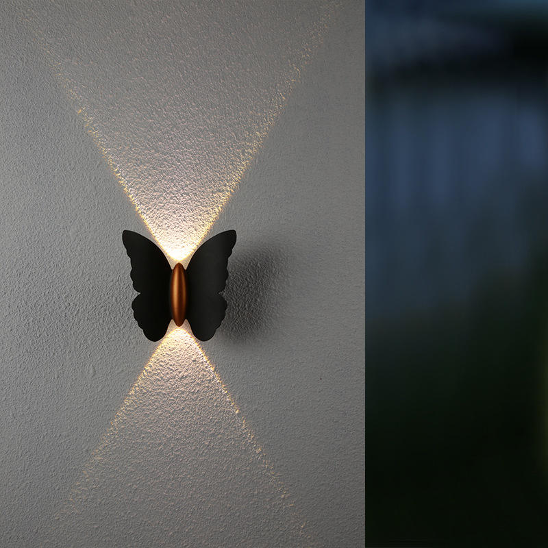 6W Wandleuchte in Schmetterlingsform, Schwarz + Gold, nach oben und unten leuchtende Außenleuchte, für Hof, Garten, Wohnzimmer, Gang, Treppe, Hintergrund, wasserdichte LED-Wandleuchte
