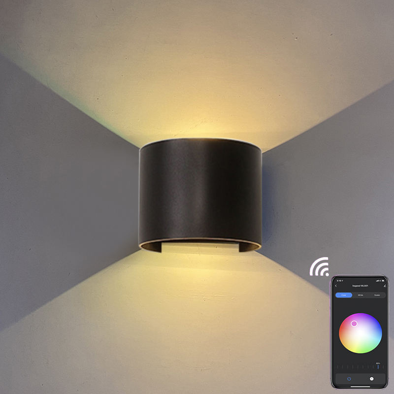 9W RGB TUYA APP-Steuerung LED-Wandleuchte Wasserdicht IP65 Veranda Garten auf und ab Wandleuchte Halbrunde wasserdichte Wandleuchte