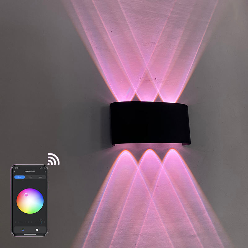 RGBW APP-Steuerung Bogenförmige App-gesteuerte Außenleuchten für den Außenbereich Wasserdichte Auf- und Ab-LED-Smart-Wandleuchte Aluminium Moderne Wandleuchte Beleuchtung Wandleuchte