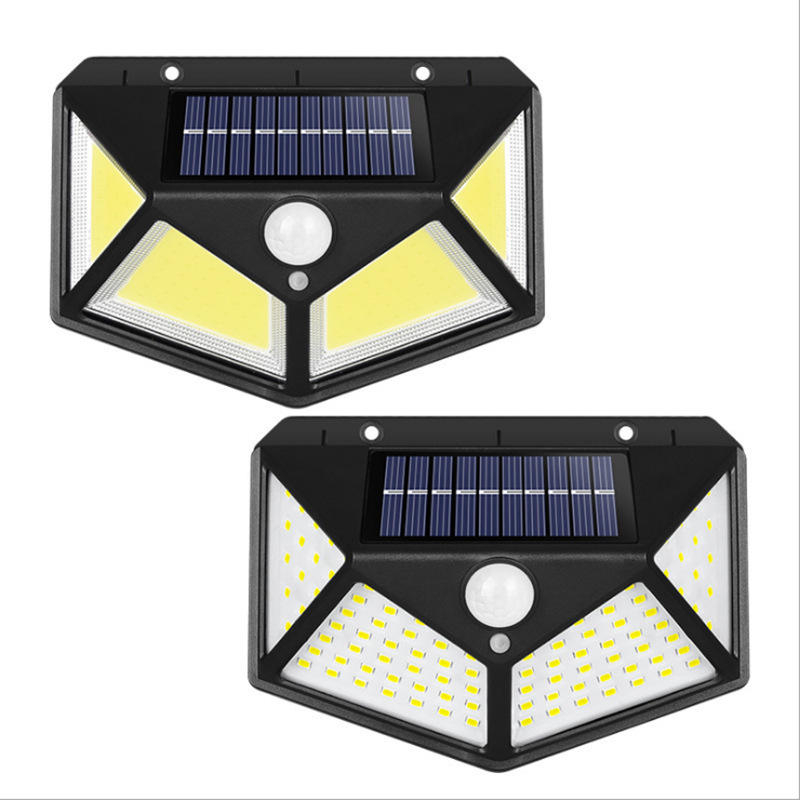 100 LED-Solar-Wandleuchten für den Außenbereich, Solarlampe, PIR-Bewegungsmelder, solarbetriebenes Sonnenlicht, Straßenlaterne für Gartenlicht