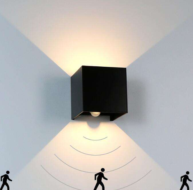 Bewegungsmelder für den Außenbereich, 12 W, nach oben und unten verstellbare Wandleuchte, dekorative LED-Wandleuchte aus Aluminium