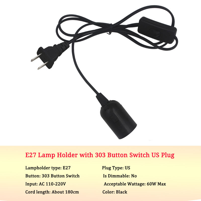 Nationaler Standard 0,75 mm Draht 303 Schalter + E27 blanker Lampenkopf Stecker Netzschalter Leitungskabel LED-Lampe EU US-Steckermodell