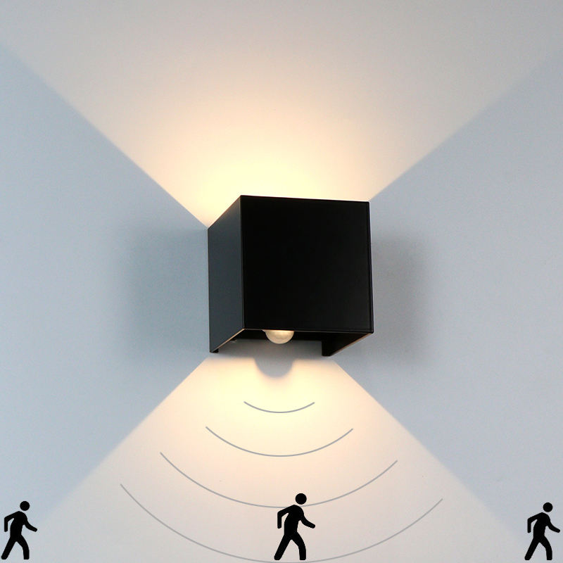 Gute Qualität Outdoor Motion Sensor Black Cube Wasserdichte Wand Lampe Leuchten Led Wand Lampe für Garten Haus
