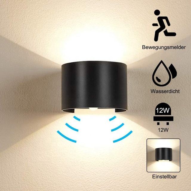 Bewegungsmelder 12W LED Wandleuchte Wasserdicht IP65 Veranda Garten Up And Down Wandleuchte