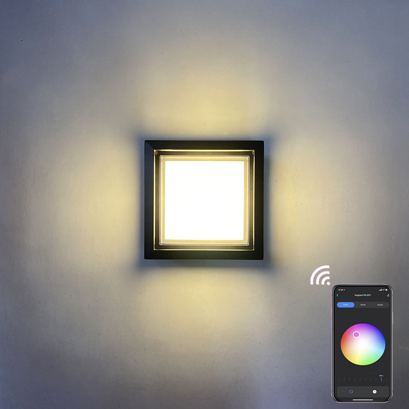 Intelligente IP65-Außenleuchte, wasserdicht, APP-gesteuerte Kunststoff-Garten-wasserdichte Lampe, moderne LED-Wandleuchte, Wandmontage
