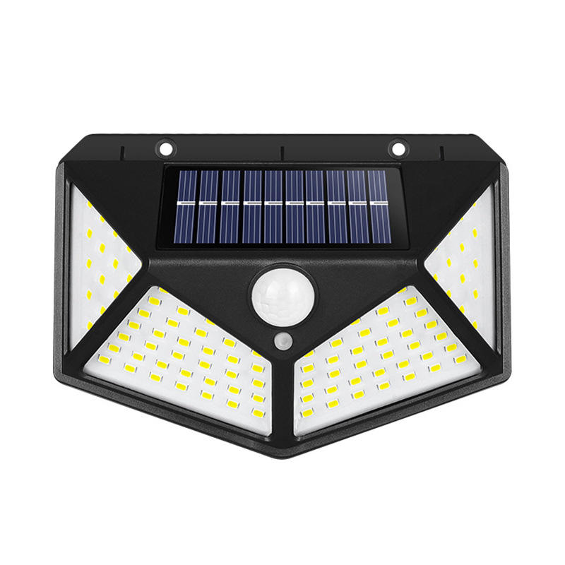100 LED-Solar-Wandleuchten für den Außenbereich, Solarlampe, PIR-Bewegungsmelder, solarbetriebenes Sonnenlicht, Straßenlaterne für Gartenlicht