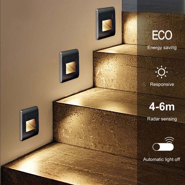 Einbau-Bodenleuchte, Treppenstufenleuchte, LED-Stufenleuchten, AC85–265 V, wasserdicht, IP54, LED-Außen- und Innenstufenleuchten, LED-Beleuchtung für Stufen