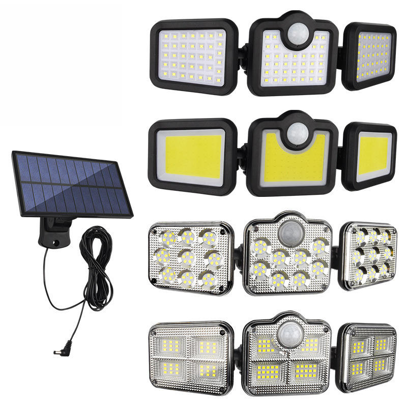 Hagood Wasserdichte 3-Kopf-Wandleuchte für den Außenbereich, drei Köpfe, 83 COB-Solarsensor-LED-betriebene Sicherheitsleuchten