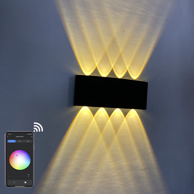 RGBW APP-Steuerung Bogenförmige App-gesteuerte Außenleuchten für den Außenbereich Wasserdichte Auf- und Ab-LED-Smart-Wandleuchte Aluminium Moderne Wandleuchte Beleuchtung Wandleuchte