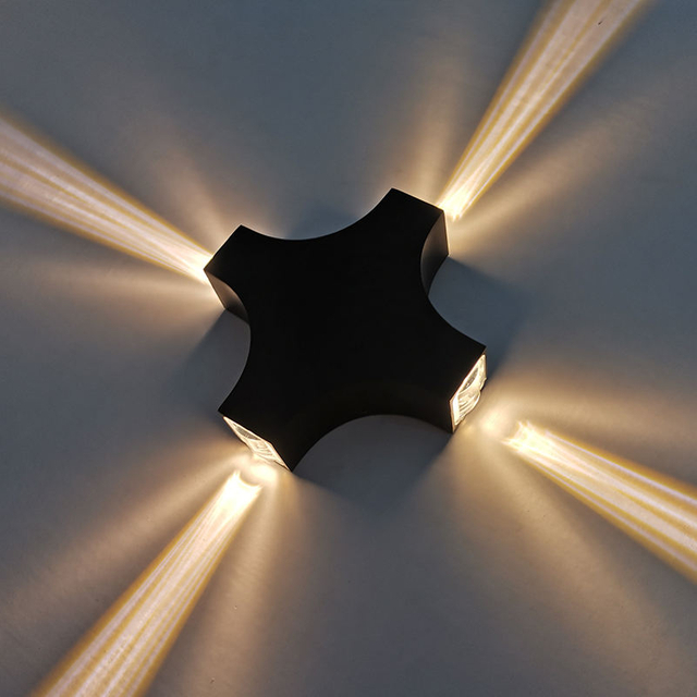 Neue LED-Außenwandleuchte, 12 W, Kreuzstern, 4 Seiten, Beleuchtung, wasserdicht, IP65, für Garten, Balkon, Dekoration
