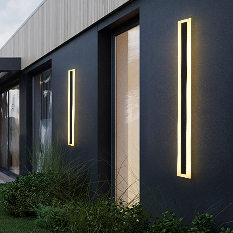 Moderne einfache lange Streifen-Innenwandleuchte aus Aluminium, wasserdichte Außenwandleuchte mit Gehäuse, 360-Grad-Gartenwandleuchte