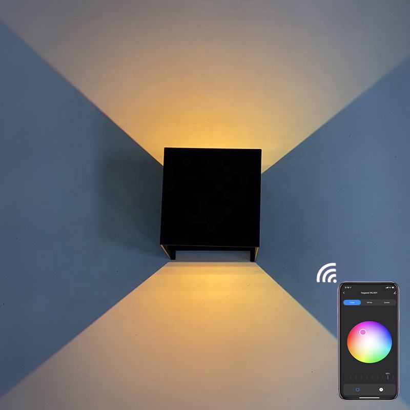 9W wasserdichte Wandlamp HG Wandmontierte LED-Wandleuchte RGB-Nachttischfarbe Wifi Ändern von Google Assistant und Amazon Alexa