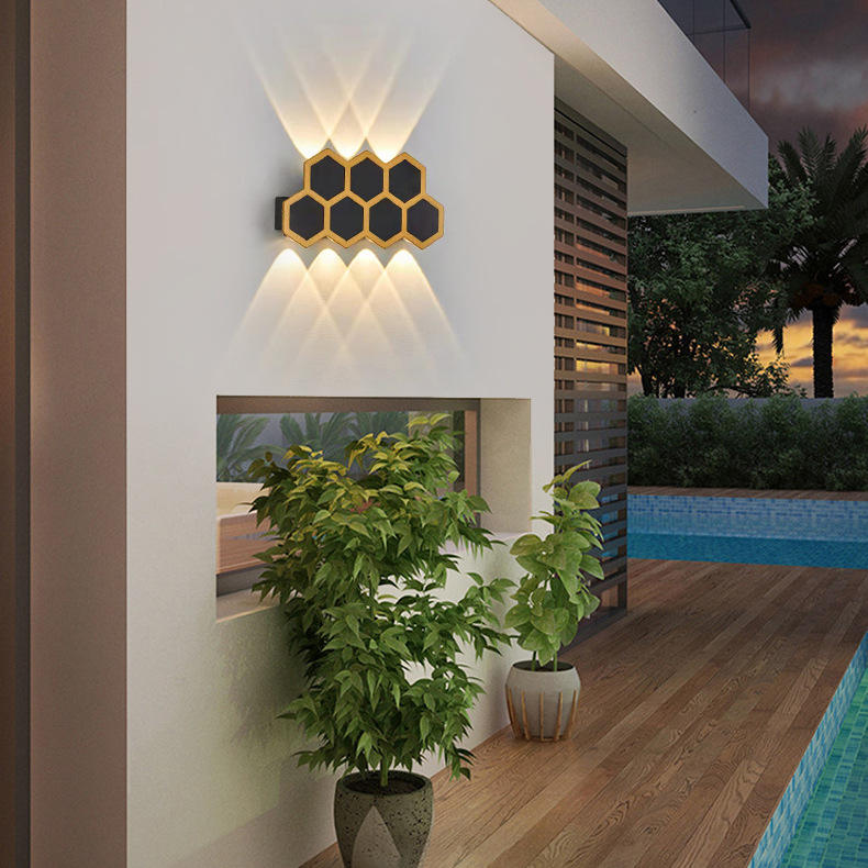LED-Wandlampen, LED-Wabenstruktur, nach oben und unten, LED-Lampe, Beleuchtungsstil, moderne Außenleuchten
