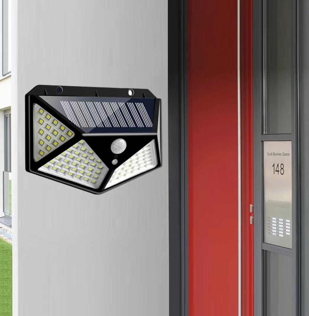 Beste Outdoor Hinterhof Garten Treppe Wasserdicht IP67 Solar Power 4 Seiten Beleuchtung Wand Lampe 100LED Motion Sensor Led Solar licht