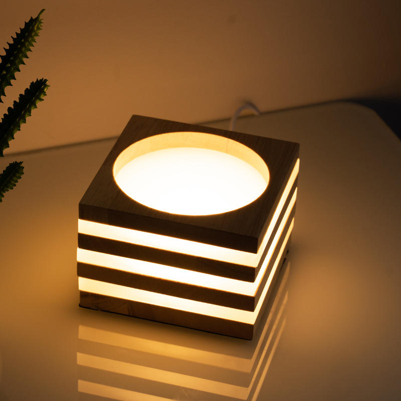 LED-Mond-Tischlampe, Holztisch, Kugelleuchte, dimmbar, Leinenkugel, Rattan, Lampenschirm, USB, Schlafzimmer, Nachttisch, Nachtlicht, Heimdekoration