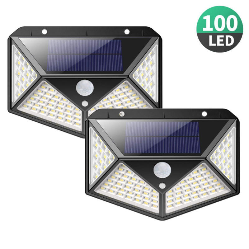100 LED-Solar-Wandleuchten für den Außenbereich, Solarlampe, PIR-Bewegungsmelder, solarbetriebenes Sonnenlicht, Straßenlaterne für Gartenlicht