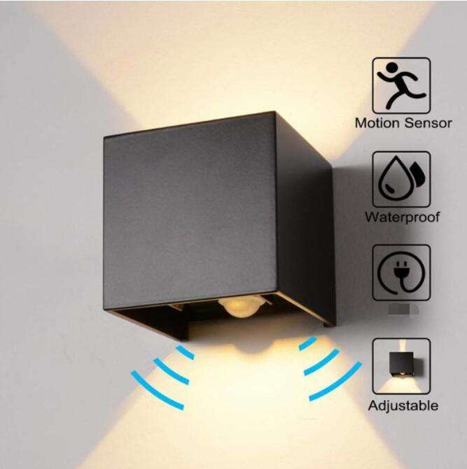 Bewegungsmelder für den Außenbereich, 12 W, nach oben und unten verstellbare Wandleuchte, dekorative LED-Wandleuchte aus Aluminium