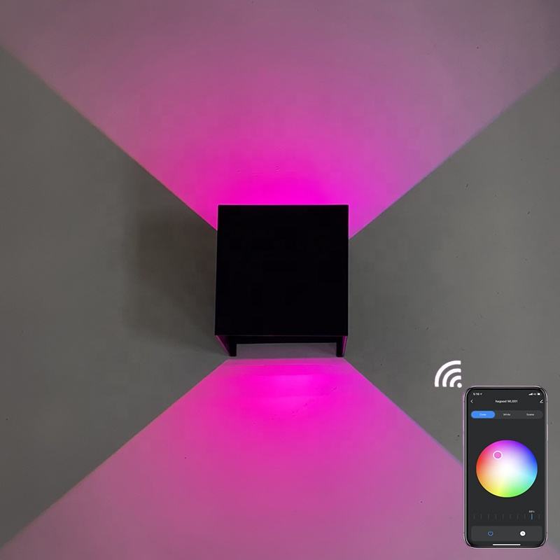 9W wasserdichte Wandlamp HG Wandmontierte LED-Wandleuchte RGB-Nachttischfarbe Wifi Ändern von Google Assistant und Amazon Alexa