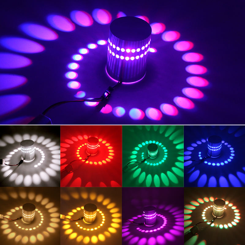 An der Wand montiertes Spiralloch 3W RGB mit Controller-LED-Wandleuchte für den Innenbereich für Hotelzimmer, dekorative Wandleuchte