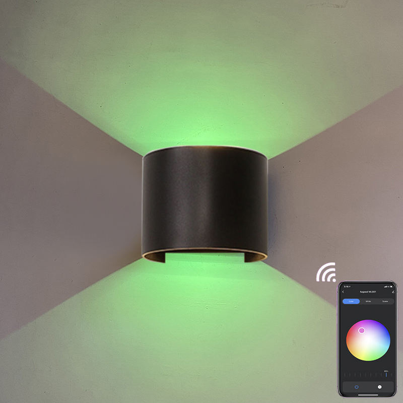 9W RGB TUYA APP-Steuerung LED-Wandleuchte Wasserdicht IP65 Veranda Garten auf und ab Wandleuchte Halbrunde wasserdichte Wandleuchte