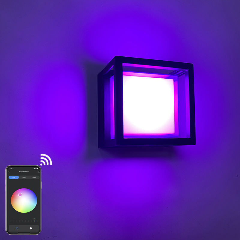 Intelligente IP65-Außenleuchte, wasserdicht, APP-gesteuerte Kunststoff-Garten-wasserdichte Lampe, moderne LED-Wandleuchte, Wandmontage