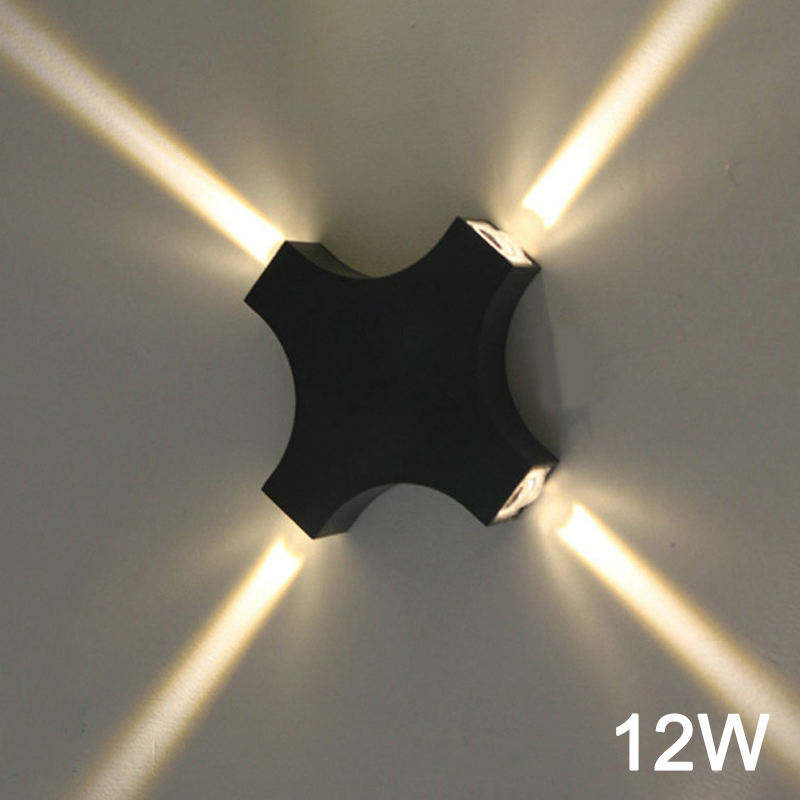 Wasserdichte IP65 LED-Außenwandleuchte, 12 W, Kreuzstern, 4 Seitenbeleuchtung für Gartendekoration