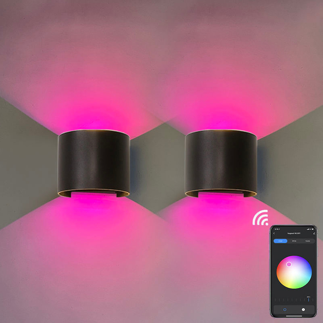 APP-Steuerung, intelligente LED-Wandleuchte, rund, verstellbar, Wandleuchte, für den Außenbereich, Garten, IP65, moderne 9-W-LED-Wandleuchte, nach oben und unten montierte LED-Wandleuchte, App-gesteuerte Lichter