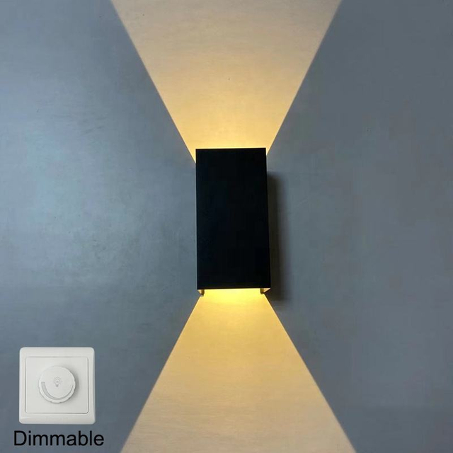 Dimmbare 12W Outdoor Wasserdichte Wandleuchte COB Chip Up And Down Wandleuchte Aluminium Ip65 Wandleuchte Quadratische Veranda Garten Up And Down