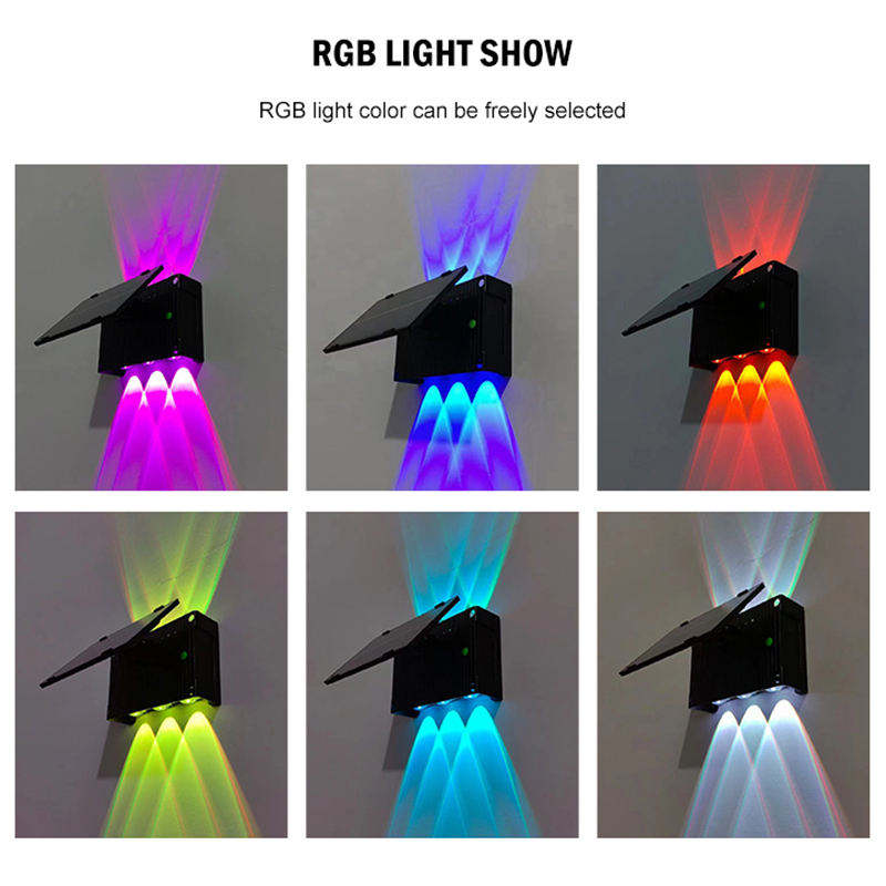GISUN Neues Produkt, intelligente Lichtsteuerung, automatische Aufladung, 6 W RGB-Solar-Wandleuchte, wasserdichtes LED-Licht für den Garten