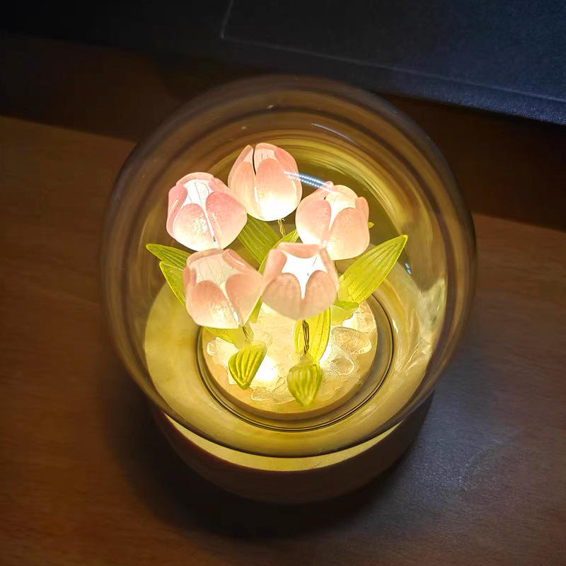 Handgefertigtes Tulpen-Nachtlicht, wärmeschrumpfbare Folie, DIY-Material, künstliche Blume, Tulpen-Nachtlicht, Heimdekoration, Geschenk für Gitlfriend