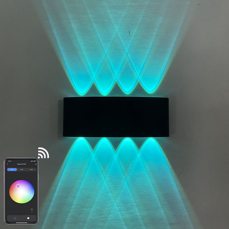 RGBW APP-Steuerung Bogenförmige App-gesteuerte Außenleuchten für den Außenbereich Wasserdichte Auf- und Ab-LED-Smart-Wandleuchte Aluminium Moderne Wandleuchte Beleuchtung Wandleuchte