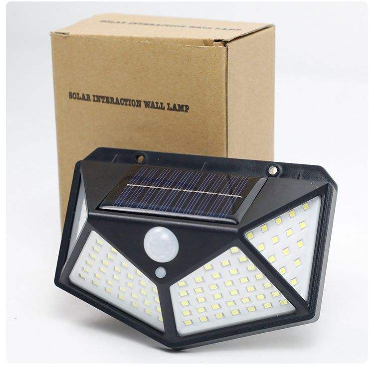 100LED Solar Wandleuchte Innenhof vierseitig lichtemittierende Solarlampe menschlicher Körper Induktion wasserdichte Außenleuchte