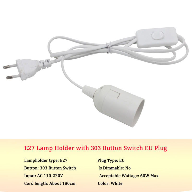 Nationaler Standard 0,75 mm Draht 303 Schalter + E27 blanker Lampenkopf Stecker Netzschalter Leitungskabel LED-Lampe EU US-Steckermodell