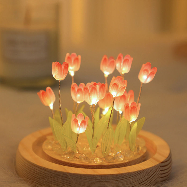 Handgefertigtes Tulpen-Nachtlicht, wärmeschrumpfbare Folie, DIY-Material, künstliche Blume, Tulpen-Nachtlicht, Heimdekoration, Geschenk für Gitlfriend
