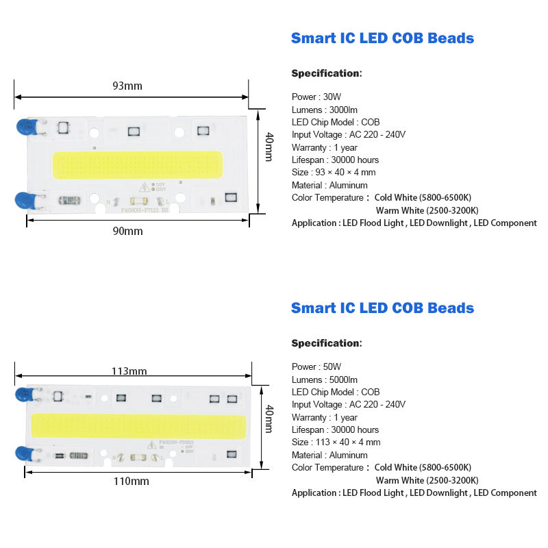 LED COB Licht Chip 30W 50W 70W 100W 150W LED Birne Chip 220V Eingang Smart IC LED Treiber für DIY LED Flutlicht