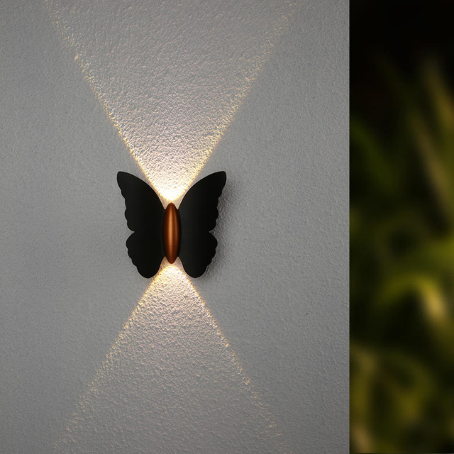 6W Wandleuchte in Schmetterlingsform, Schwarz + Gold, nach oben und unten leuchtende Außenleuchte, für Hof, Garten, Wohnzimmer, Gang, Treppe, Hintergrund, wasserdichte LED-Wandleuchte